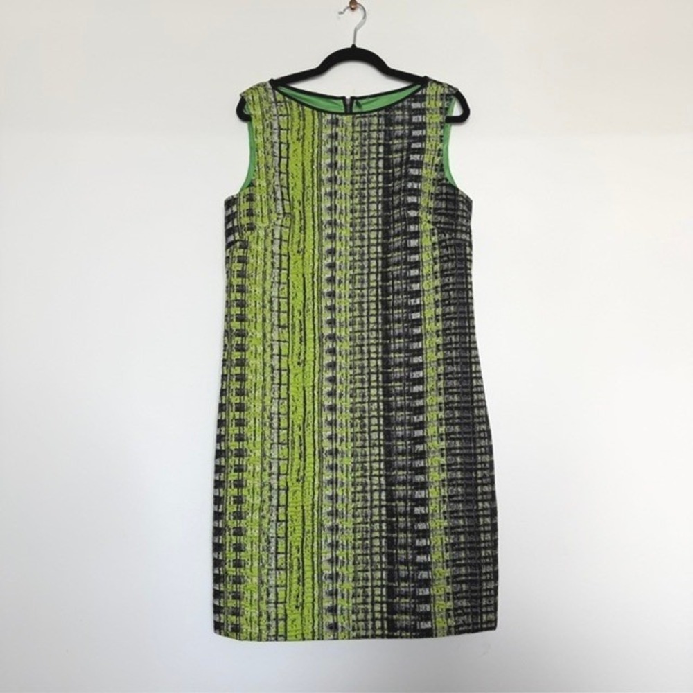 Elie Tahari Runway Green & Black Tweed Dress Size 14 | Designer Sheath Dress
